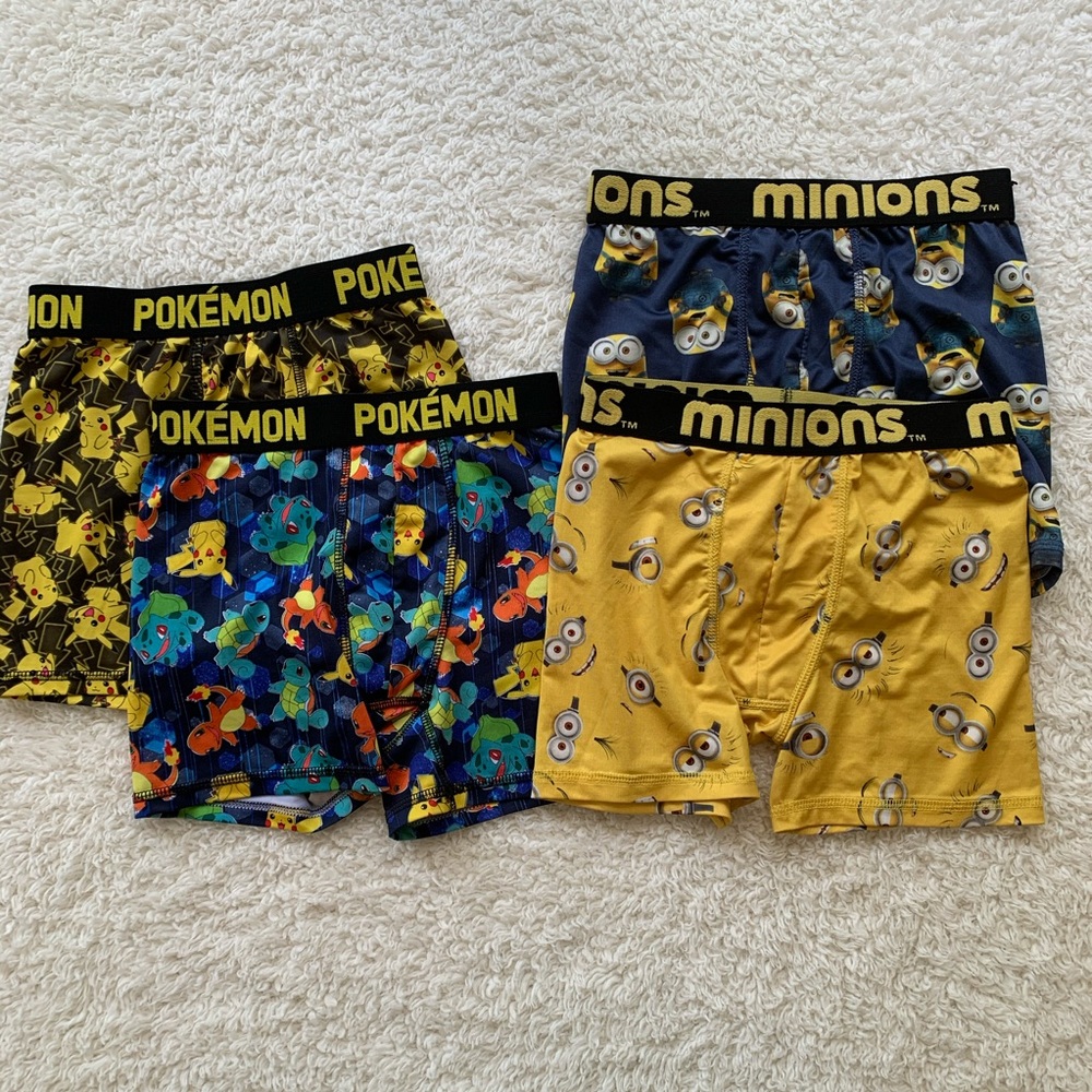 4 pair Boy Boxer Briefs Minions Pokemon Sz 8